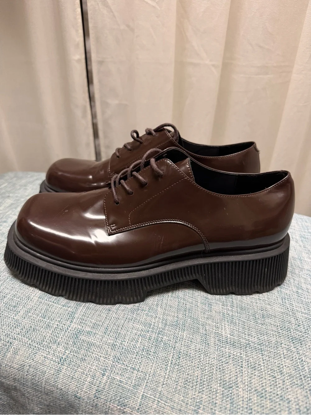 Jeffrey Campbell Dark Brown Patent Platform Lace-Up Oxfords